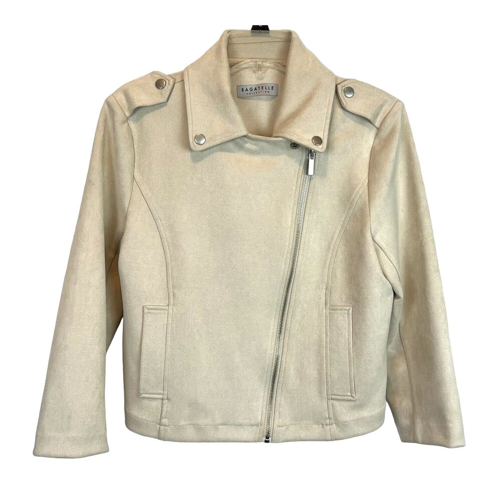 Bagatelle Collection Women's Super Soft Rocker Moto Style Jacket Size M Beige